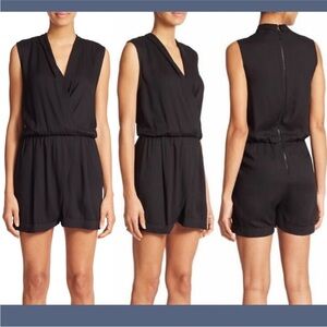 Alice + Olivia Black plunging Sleeveless V-Neck Romper